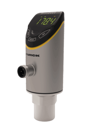 Sensor de presión relativa TURCK PS+ con IO-Link y diseño con indicador para aplicaciones industriales.