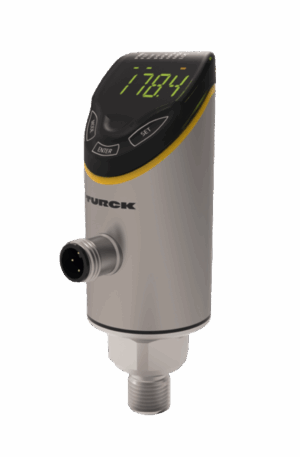 Sensor de presión absoluta TURCK PS+ con IO-Link y diseño con indicador para aplicaciones industriales.