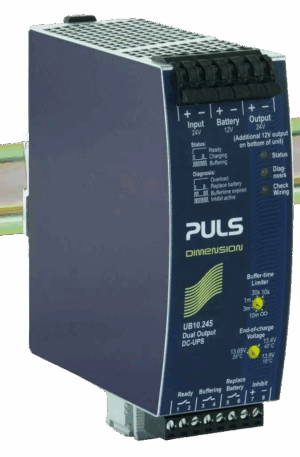 Módulo UPS PULS UB10.245 de 24 V y 10 A para respaldo de energía industrial.