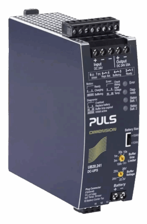 Módulo UPS PULS UB20.241 de 24 V y 20 A para respaldo de energía industrial.