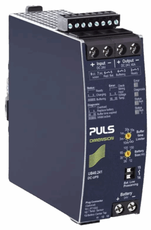 Módulo UPS PULS UB40.241 de 24 V y 40 A con almacenamiento en búfer para respaldo de energía industrial.