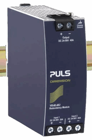 Módulo redundante PULS YR40.482 de 24 V y 40 A para sistemas de alimentación en paralelo.