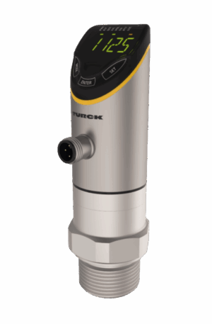 Sensor de nivel de radar TURCK LRS510 con IO-Link, detección sin contacto y alcance de hasta 10 metros.