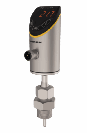 Sensor de temperatura TURCK TS+ con IO-Link, rango de medición de -50 a 1100 °C y diseño con sonda integrada.