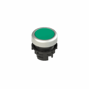 Pulsador de descarga verde iluminado PIZZATO E2 1PU2R4290 para aplicaciones industriales.